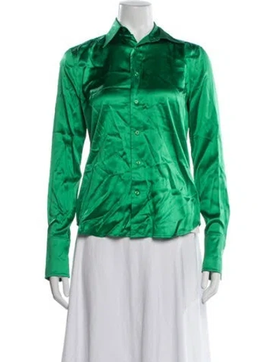 Pre-owned Ralph Lauren Silk Long Sleeve Button-up Top In Green