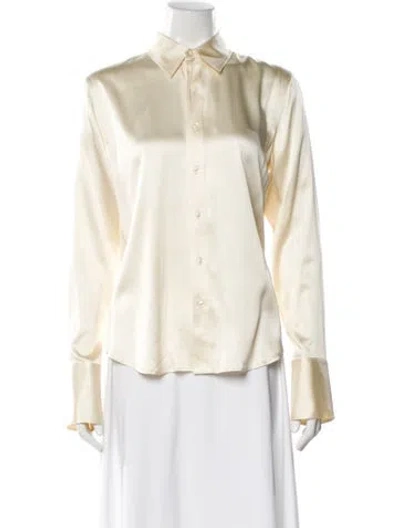 Pre-owned Ralph Lauren Silk Long Sleeve Button-up Top In Neutral