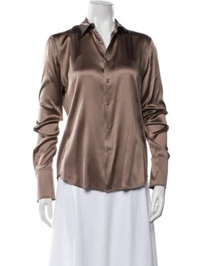 Pre-owned Ralph Lauren Silk Long Sleeve Button-up Top In Neutral
