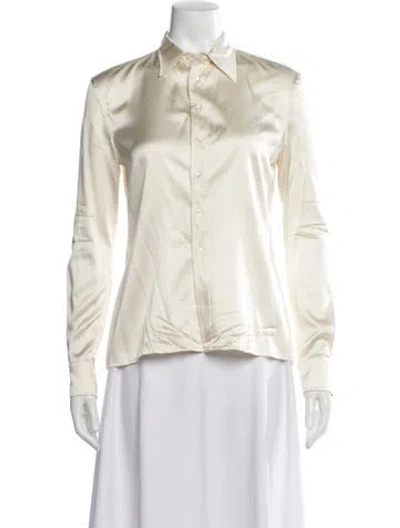 Pre-owned Ralph Lauren Silk Long Sleeve Button-up Top In Neutral