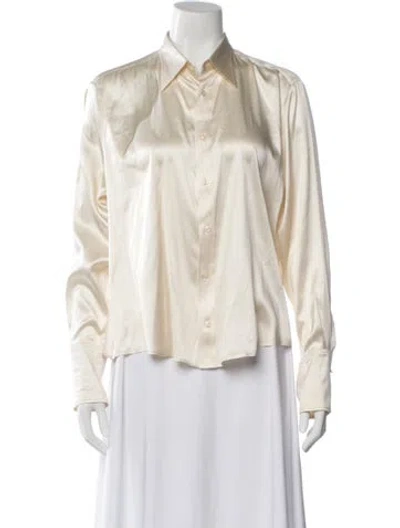 Pre-owned Ralph Lauren Silk Long Sleeve Button-up Top In White