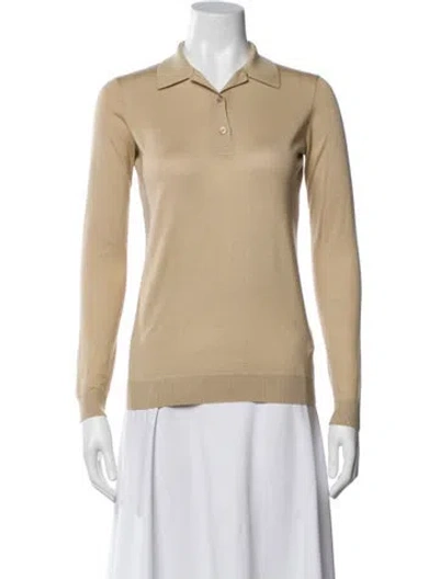 Pre-owned Ralph Lauren Silk Long Sleeve Polo In Neutral