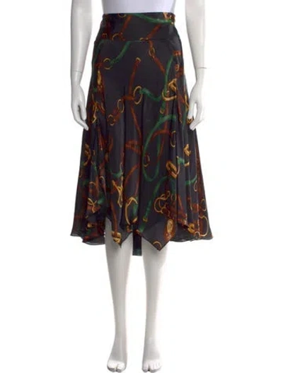 Pre-owned Ralph Lauren Silk Midi Length Skirt In Black