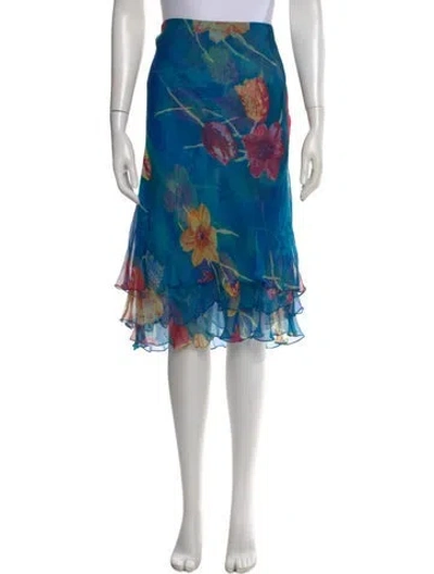 Pre-owned Ralph Lauren Silk Midi Length Skirt In Blue