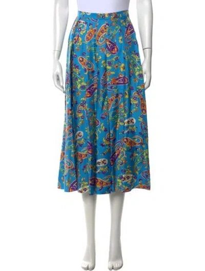 Pre-owned Ralph Lauren Silk Midi Length Skirt In Blue