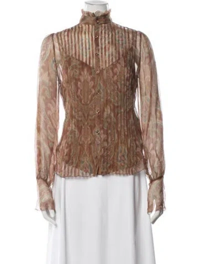 Pre-owned Ralph Lauren Silk Paisley Print Blouse In Brown