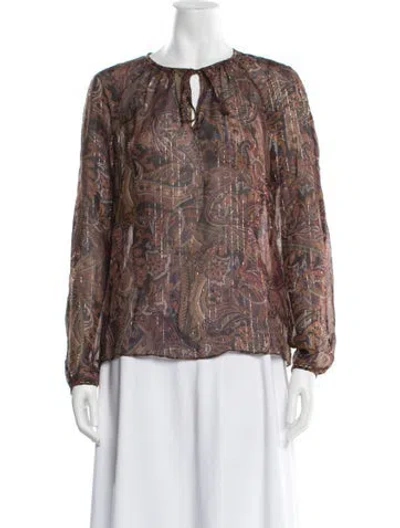 Pre-owned Ralph Lauren Silk Paisley Print Blouse In Brown