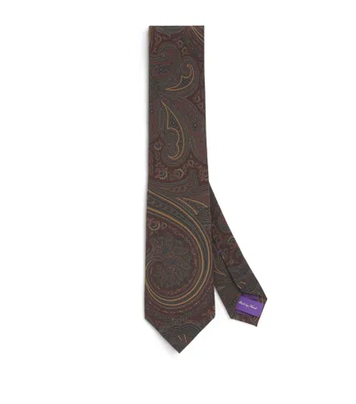 Ralph Lauren Silk Paisley Print Tie In Brown