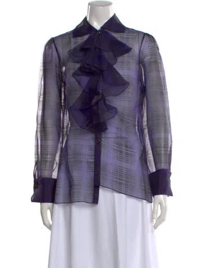 Pre-owned Ralph Lauren Silk Plaid Print Blouse In Purple