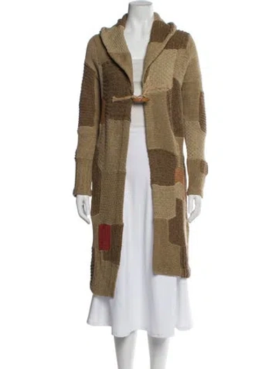 Pre-owned Ralph Lauren Silk Plaid Print Faux Fur Coat In Brown