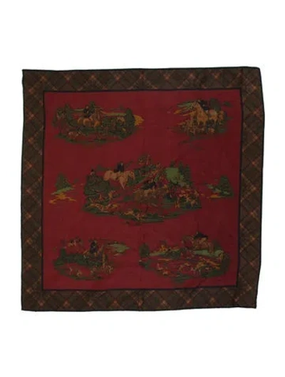 Pre-owned Ralph Lauren Silk Plaid Print Scarf In Red