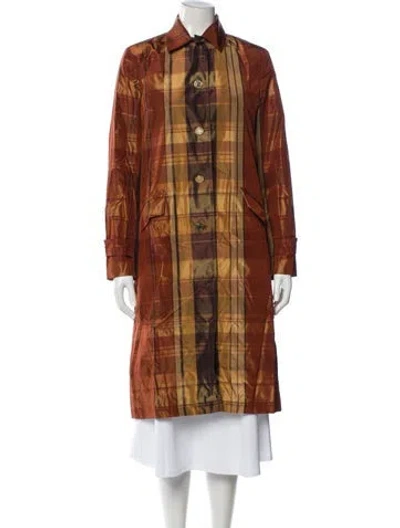 Pre-owned Ralph Lauren Silk Plaid Print Trench Coat W/ Tags In Neutral