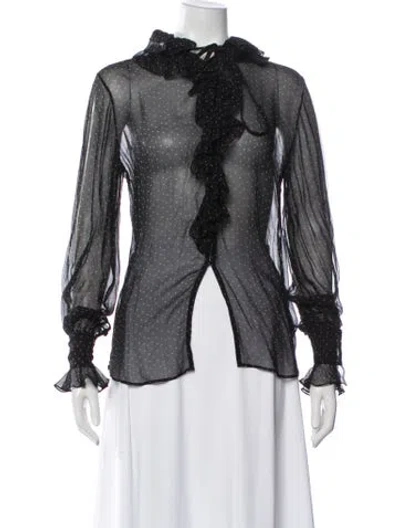Pre-owned Ralph Lauren Silk Polka Dot Print Blouse In Black