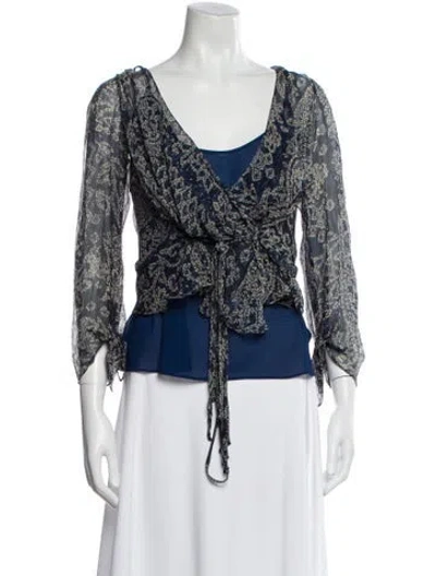 Pre-owned Ralph Lauren Silk Printed Blouse In Blue