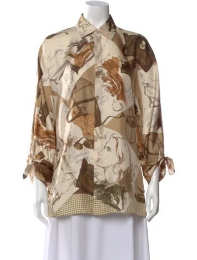 Pre-owned Ralph Lauren Silk Printed Blouse In Neutral
