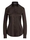 Ralph Lauren Cameron Silk-blend Charmeuse Shirt In Brown