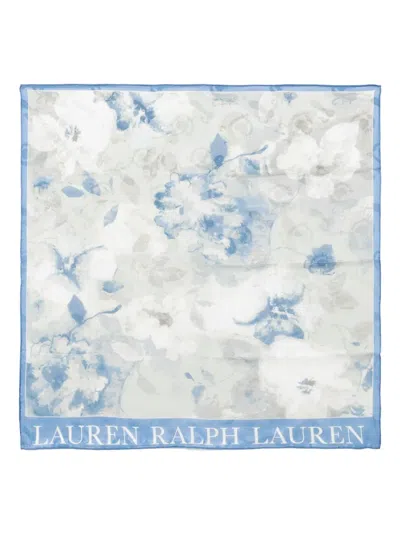 Ralph Lauren Pure Silk Floral Sky Large Scarf In Patterned Blue
