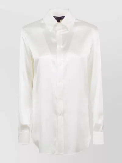 Ralph Lauren Silk Stretch Shirt Long Sleeves Collar In White