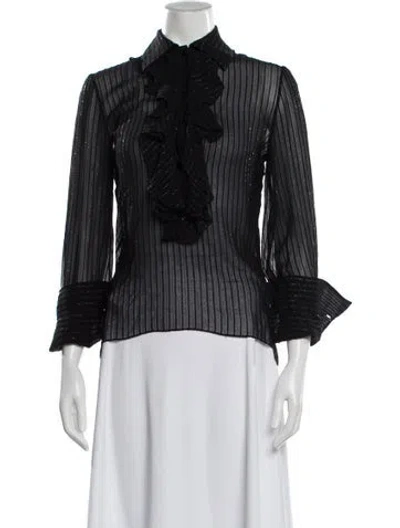 Pre-owned Ralph Lauren Silk Striped Blouse In Black