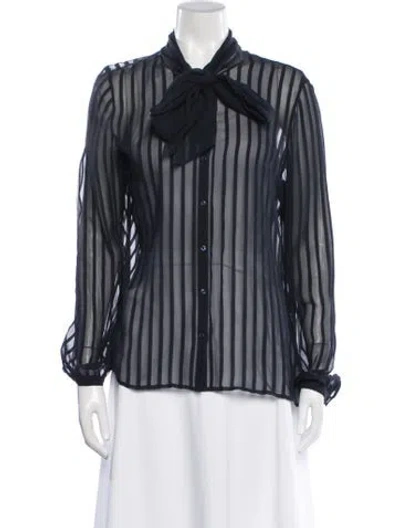 Pre-owned Ralph Lauren Silk Striped Blouse In Blue