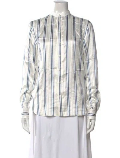 Pre-owned Ralph Lauren Silk Striped Blouse W/ Tags In White