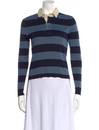 Pre-owned Ralph Lauren Silk Striped Polo In Blue/white