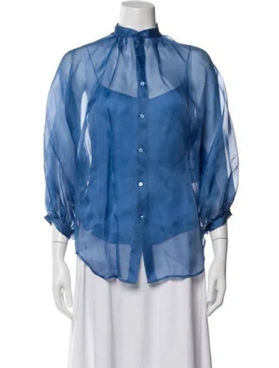 Pre-owned Ralph Lauren Silk Three-quarter Sleeve Blouse In Blue