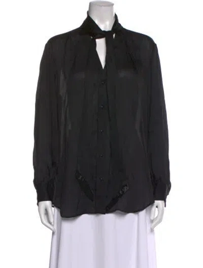 Pre-owned Ralph Lauren Silk Tie Neck Blouse In Black
