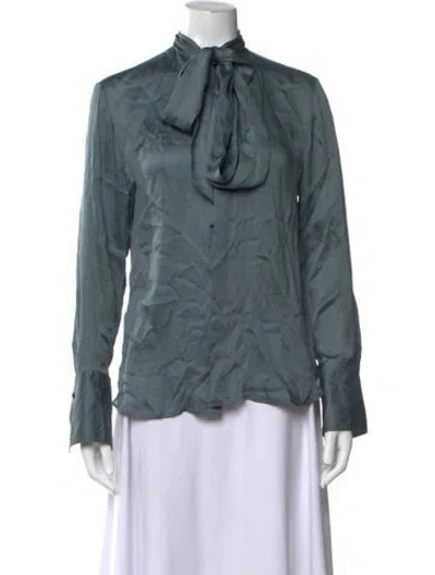 Pre-owned Ralph Lauren Silk Tie Neck Blouse In Blue