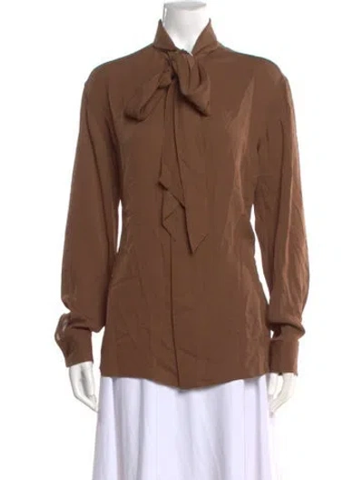 Pre-owned Ralph Lauren Silk Tie Neck Blouse In Brown