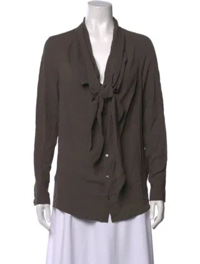 Pre-owned Ralph Lauren Silk Tie Neck Blouse In Brown