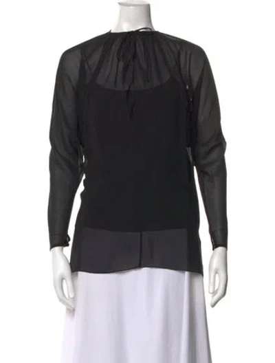 Pre-owned Ralph Lauren Silk Tie Neck Blouse In Grey