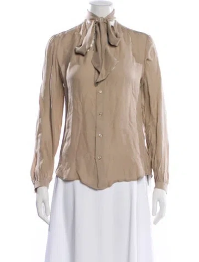 Pre-owned Ralph Lauren Silk Tie Neck Blouse In Neutral