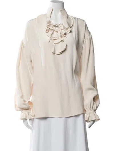 Pre-owned Ralph Lauren Silk Tie Neck Blouse In Neutral