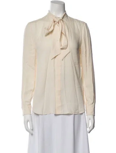 Pre-owned Ralph Lauren Silk Tie Neck Blouse In Neutrals