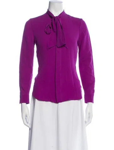 Pre-owned Ralph Lauren Silk Tie Neck Blouse In Purple