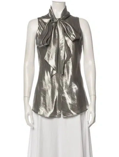 Pre-owned Ralph Lauren Silk Tie Neck Blouse In Silver