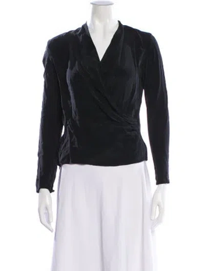 Pre-owned Ralph Lauren Silk V-neck Blouse In Black