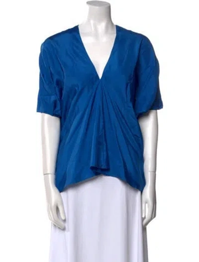 Pre-owned Ralph Lauren Silk V-neck Blouse In Blue