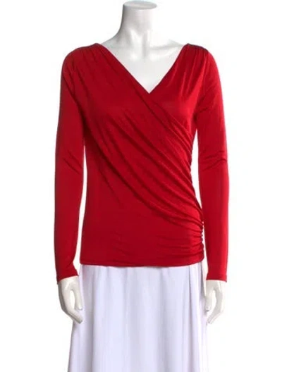 Pre-owned Ralph Lauren Silk V-neck Blouse In Red