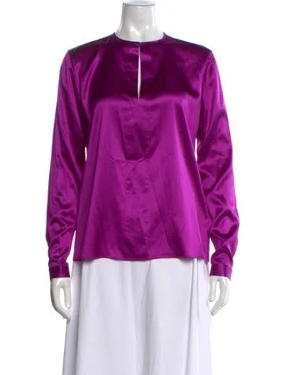 Pre-owned Ralph Lauren Silk V-neck Blouse W/ Tags In Purple