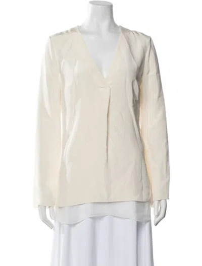 Pre-owned Ralph Lauren Silk V-neck Blouse In White