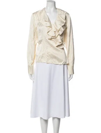 Pre-owned Ralph Lauren Silk V-neck Blouse In White
