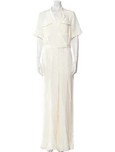 Pre-owned Ralph Lauren Silk V-neck Jumpsuit W/ Tags In Neutral