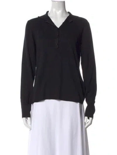 Pre-owned Ralph Lauren Silk V-neck Polo In Black