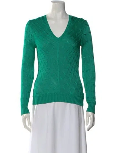 Pre-owned Ralph Lauren Silk V-neck Sweater In Green