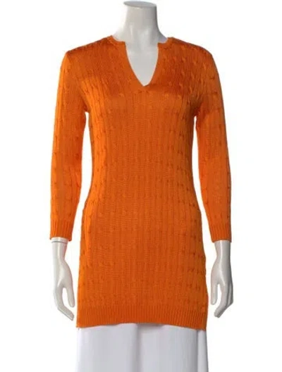 Pre-owned Ralph Lauren Silk V-neck Sweater In Orange