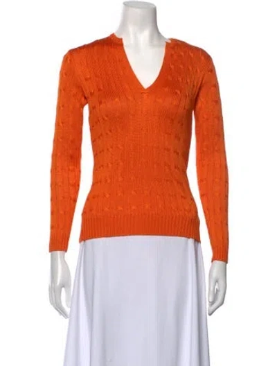 Pre-owned Ralph Lauren Silk V-neck Sweater In Orange