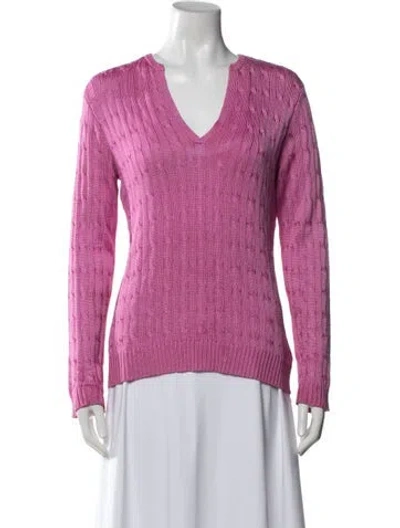 Pre-owned Ralph Lauren Silk V-neck Sweater In Pink