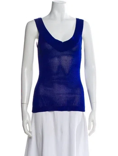Pre-owned Ralph Lauren Silk V-neck Top In Blue